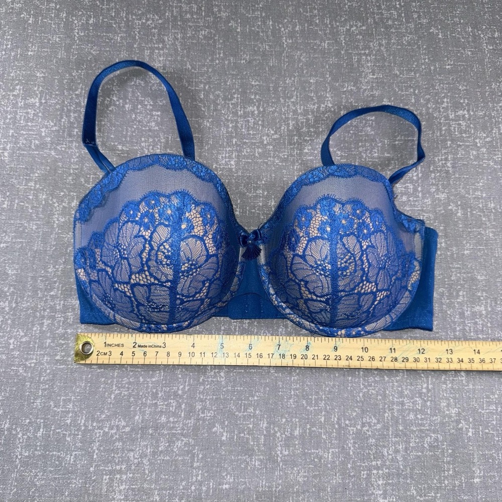 Wacoal Bra Womens 36D Blue Lace T-Shirt Underwire Padded Molded Lined Floral - Picture 3 of 9
